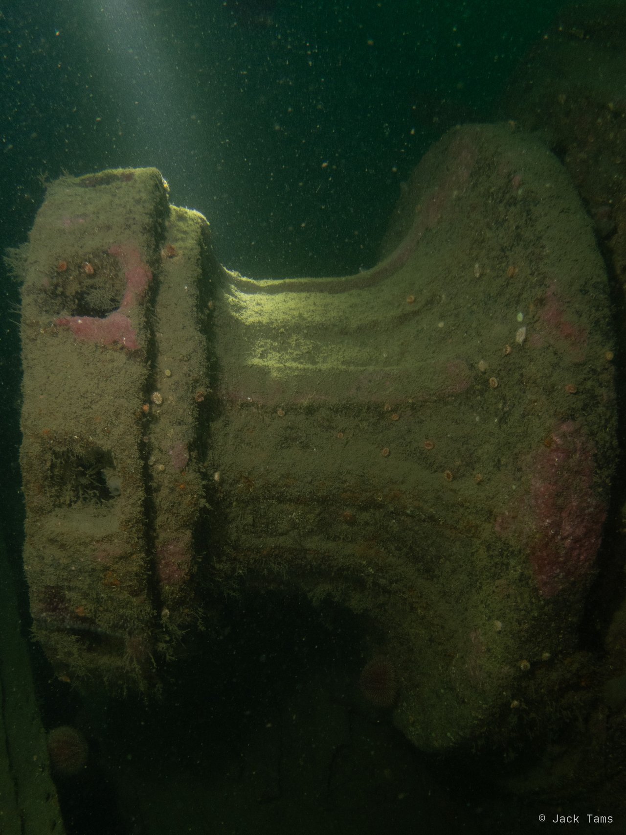A big fitting on the deck of a German wreck.
