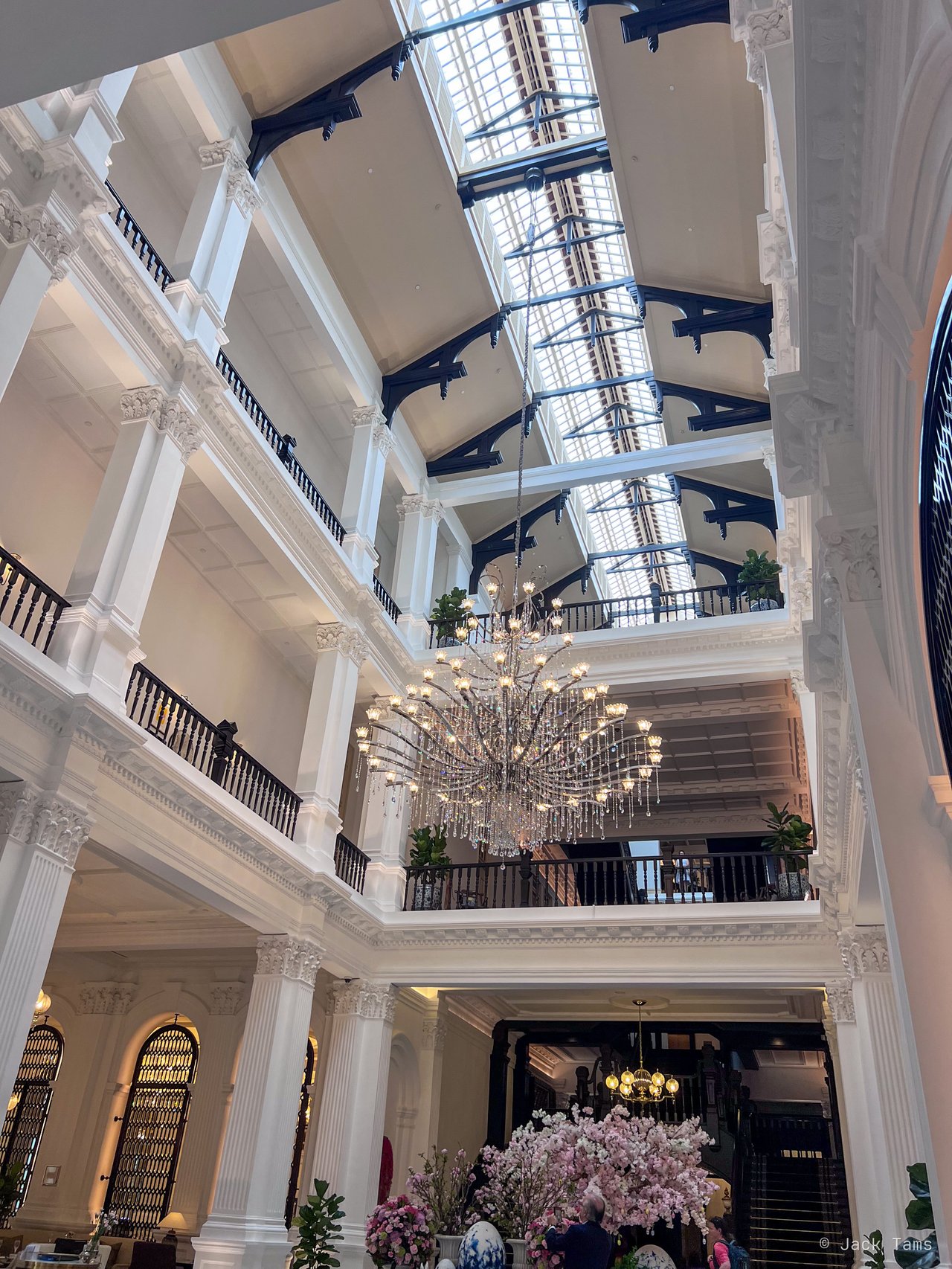 The white galleries of the Raffles atrium.