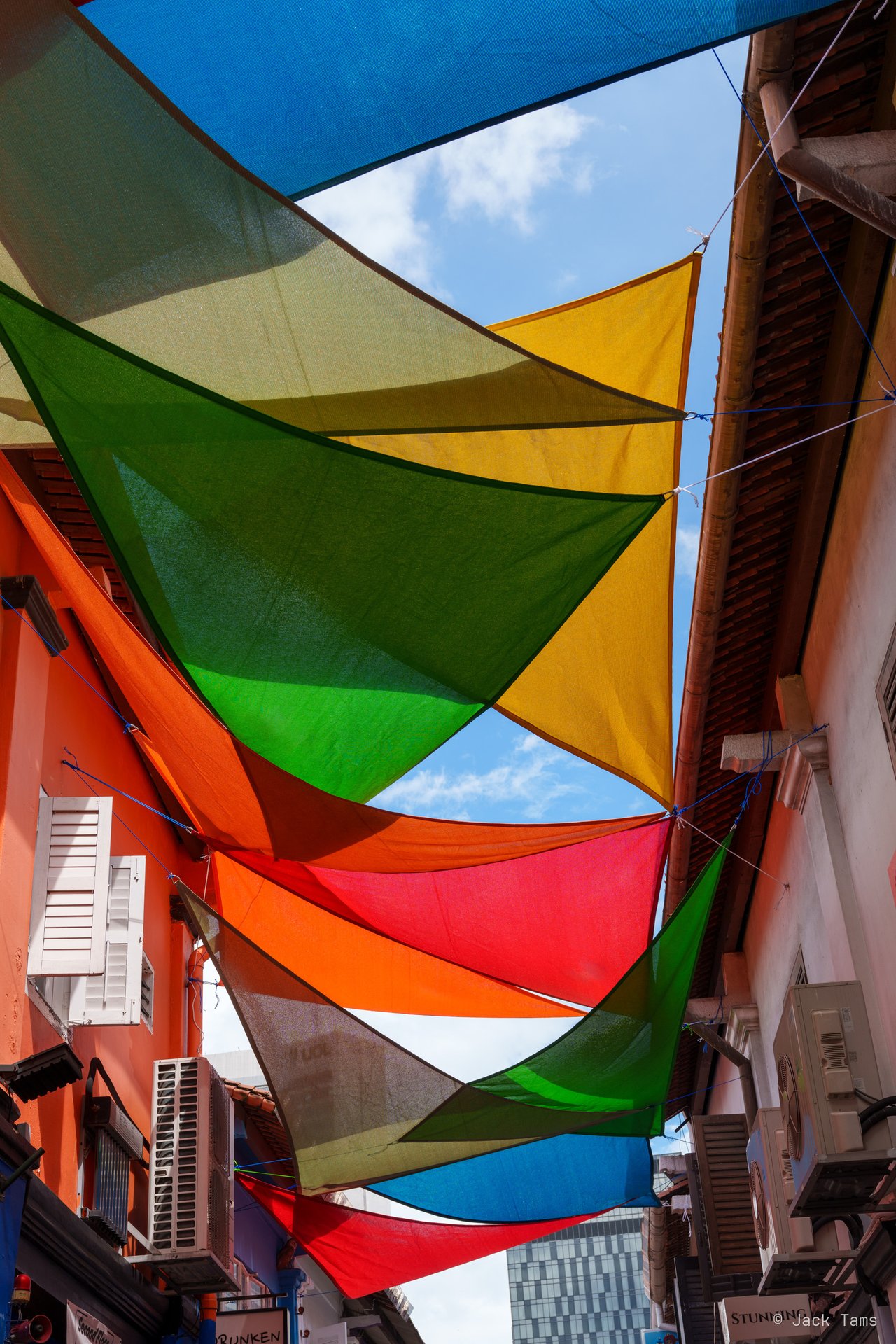 Coloured canopies over Haji Lane.