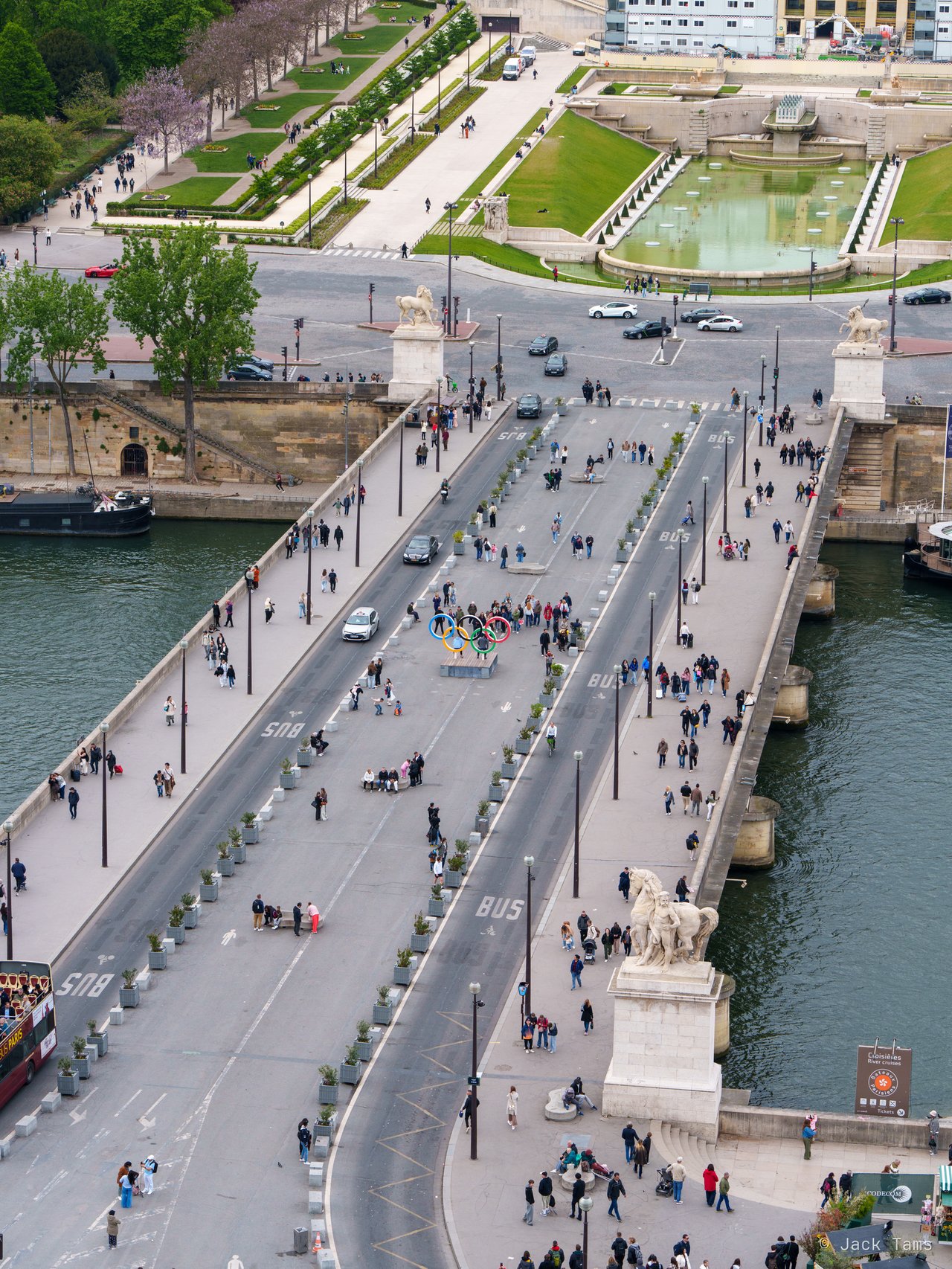 Looking down on the bridge and gardens from the tower.