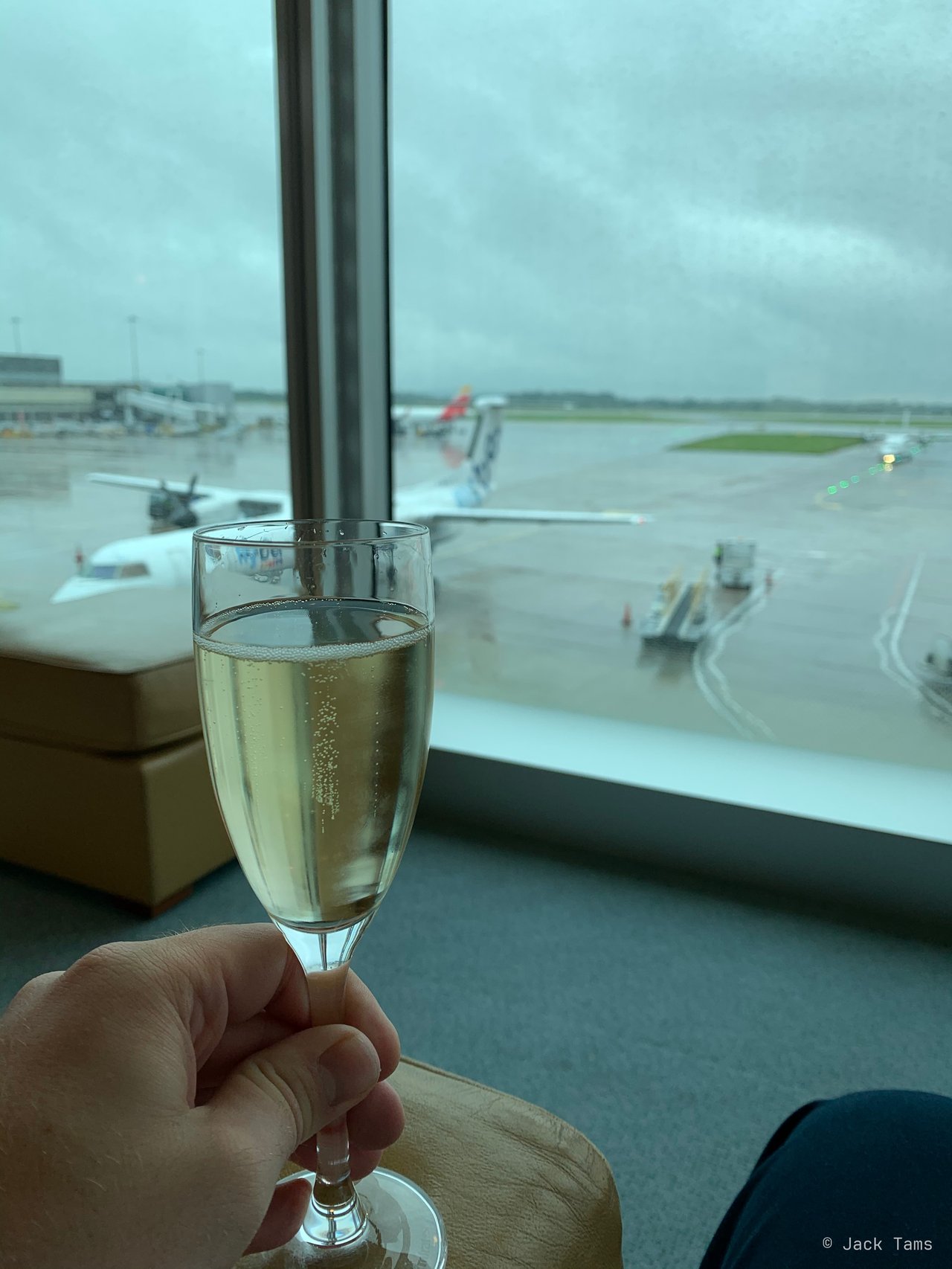 Champagne in the lounge at Manchester.