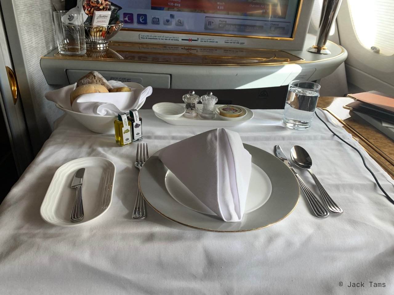 The table laid for lunch.