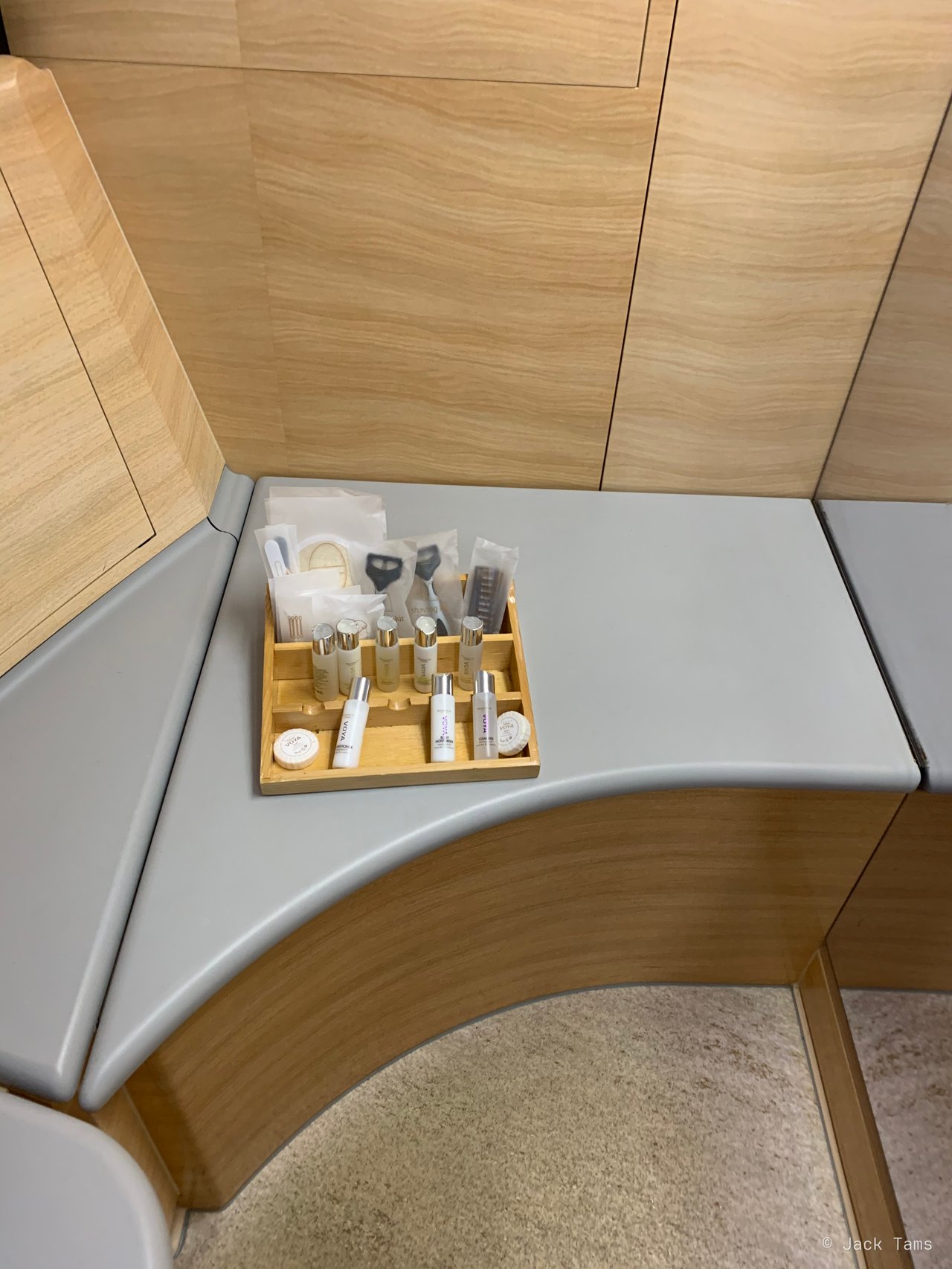 The shower spa's amenities, laid out.