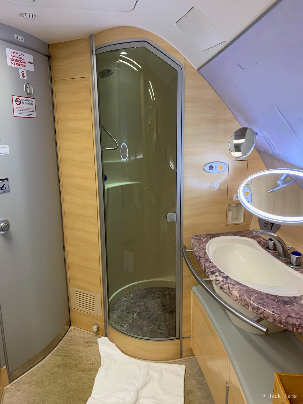 Shower, basin and plenty of room.