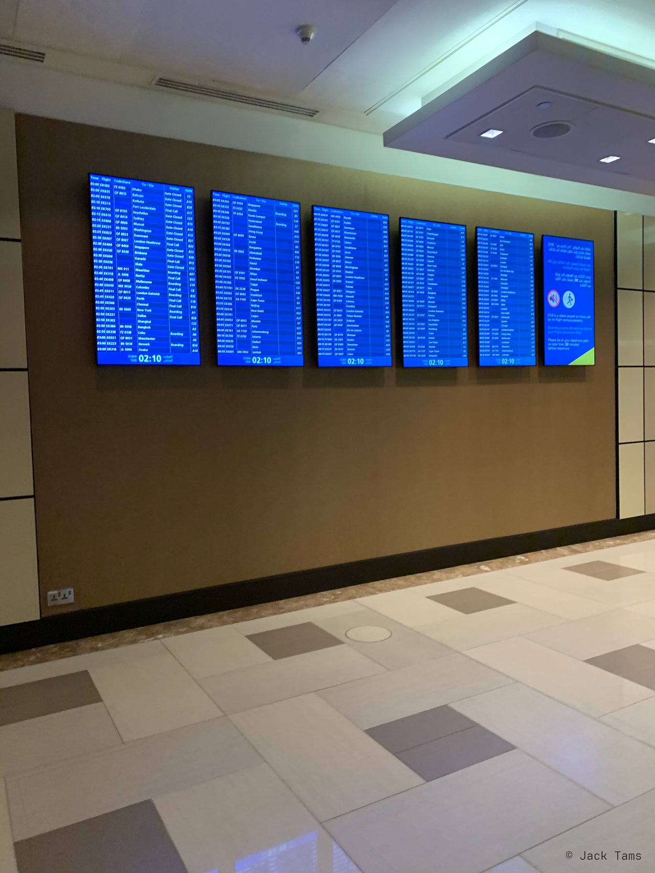The departure boards, the middle of the night in Dubai.