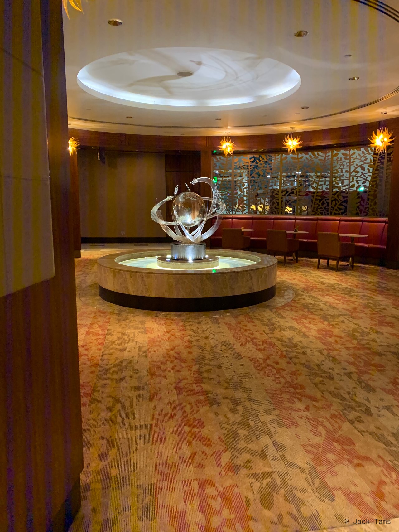 The lounge's fountain, in the small hours.