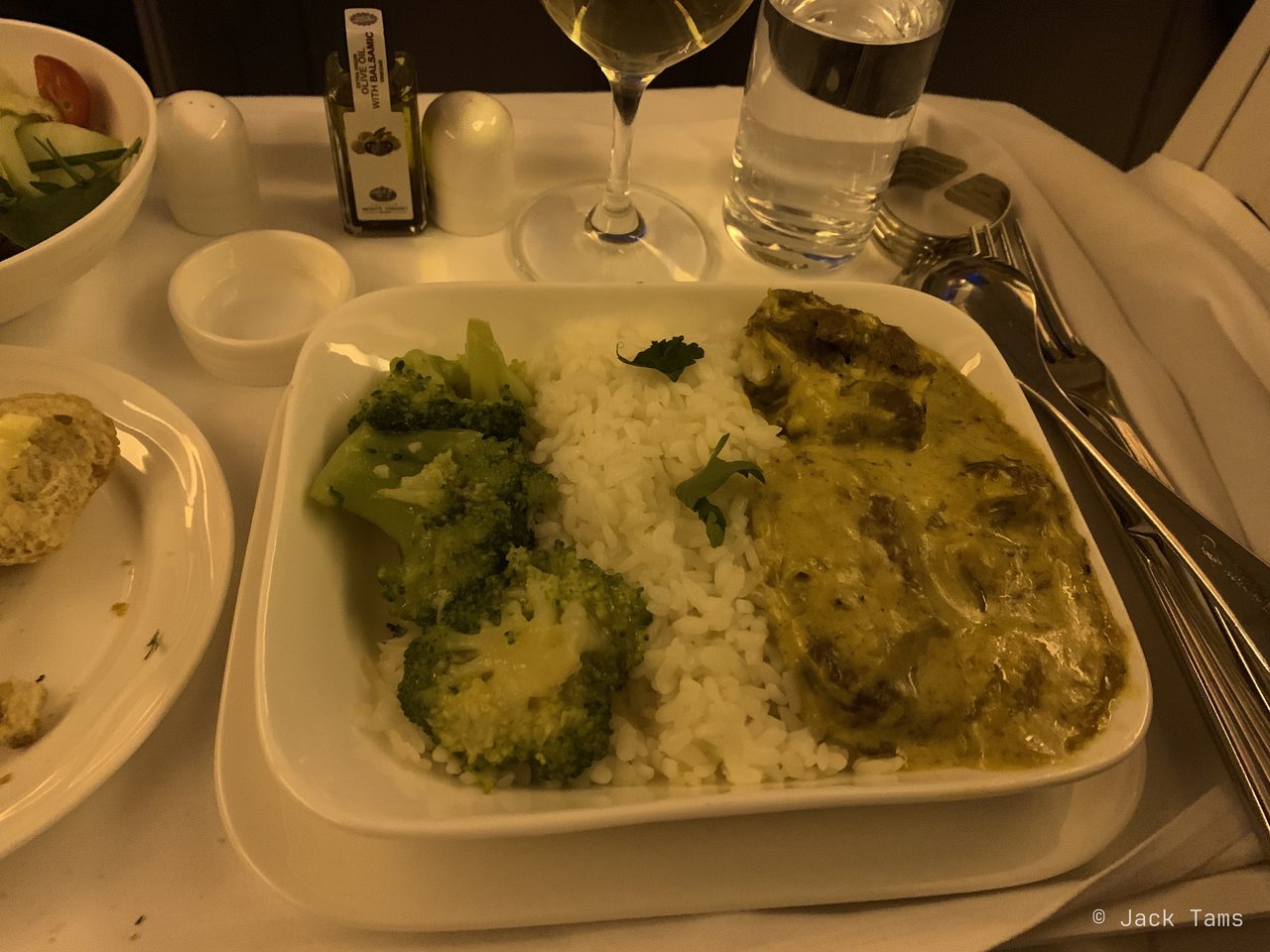 The main, a curry with rice and broccoli.
