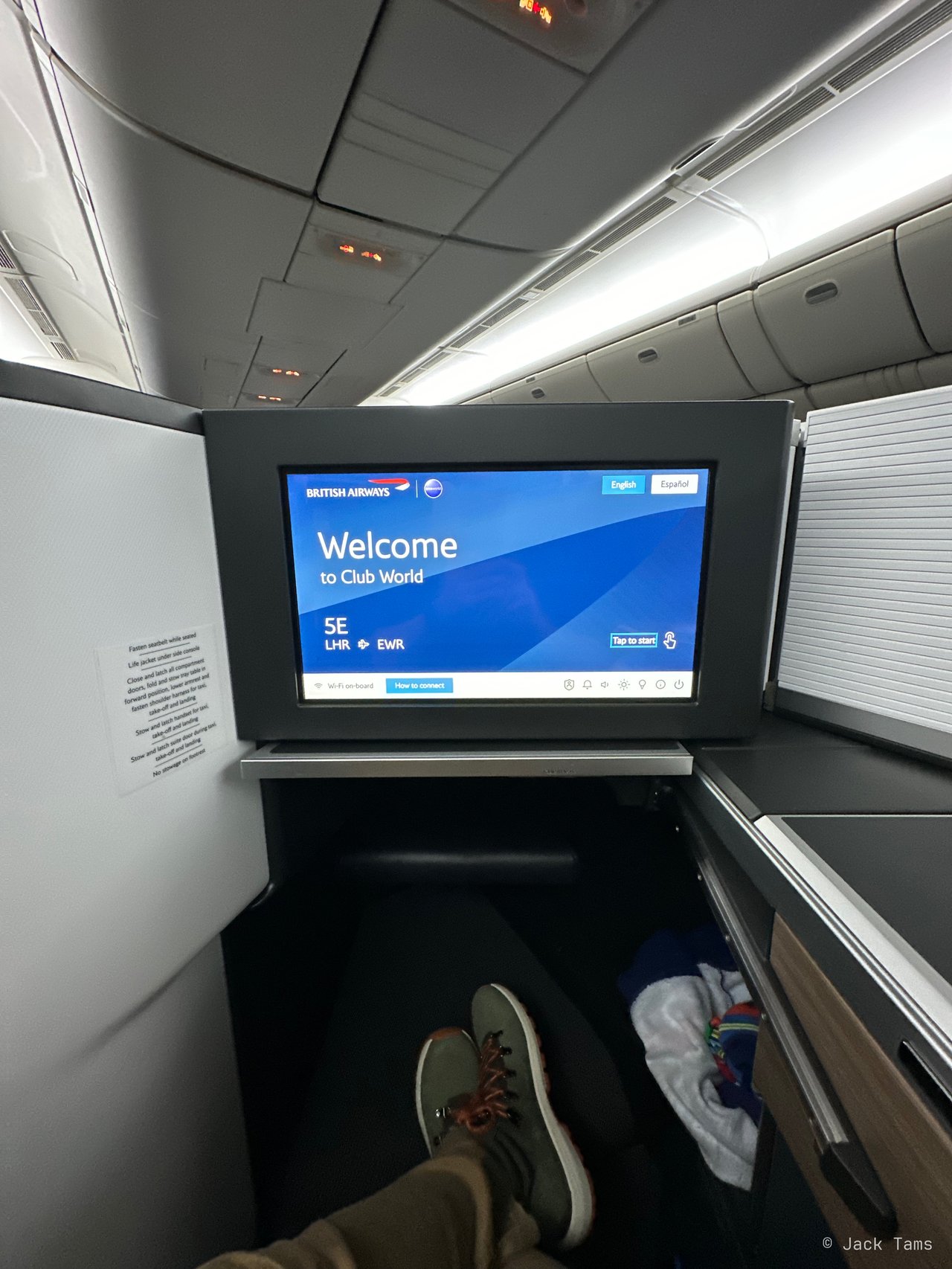 Welcome to Club World: 5E, London to Newark.