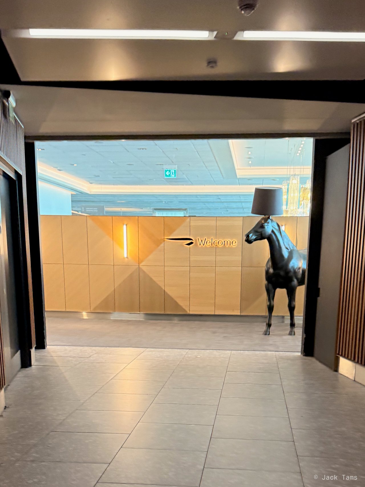 The way into the First lounge, horse lamp and all. It isn't the Concorde Room: that's through here.
