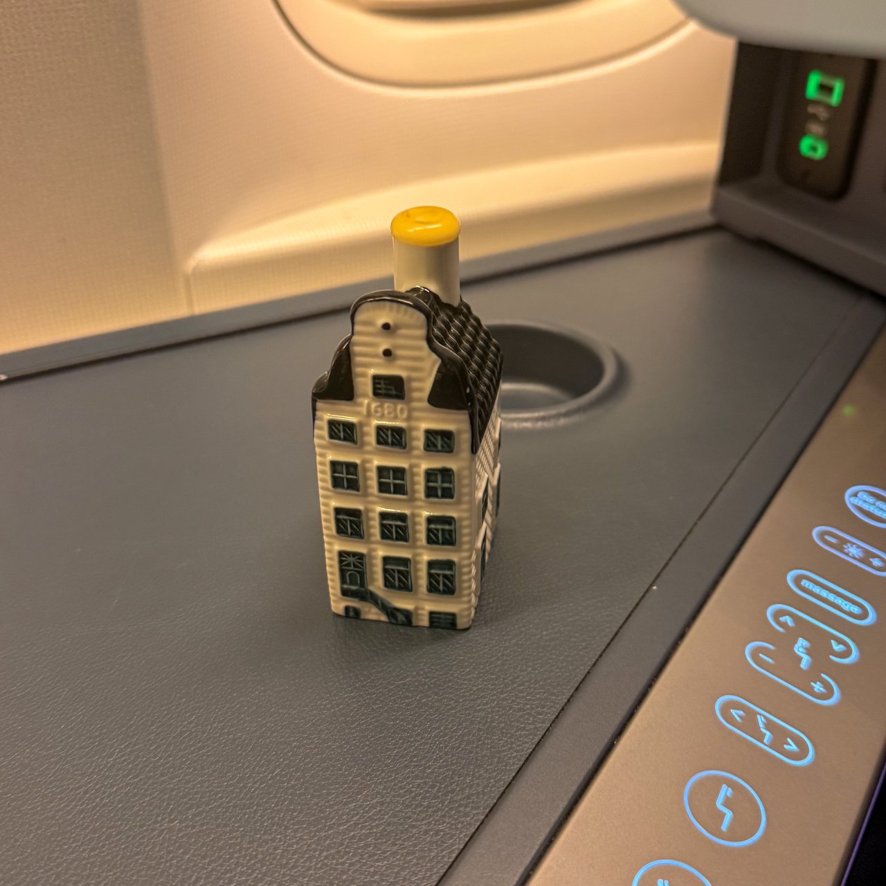 KLM's famous miniature Delft house, handed out on long-haul flights.
