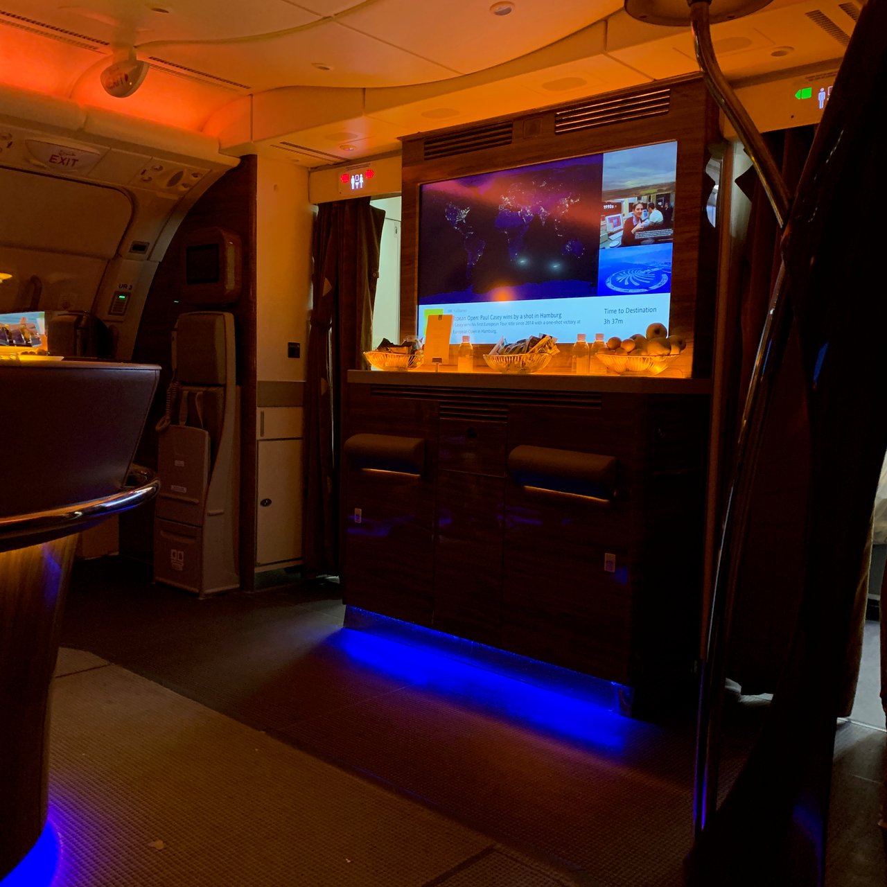 The bar at the back of the upper deck.
