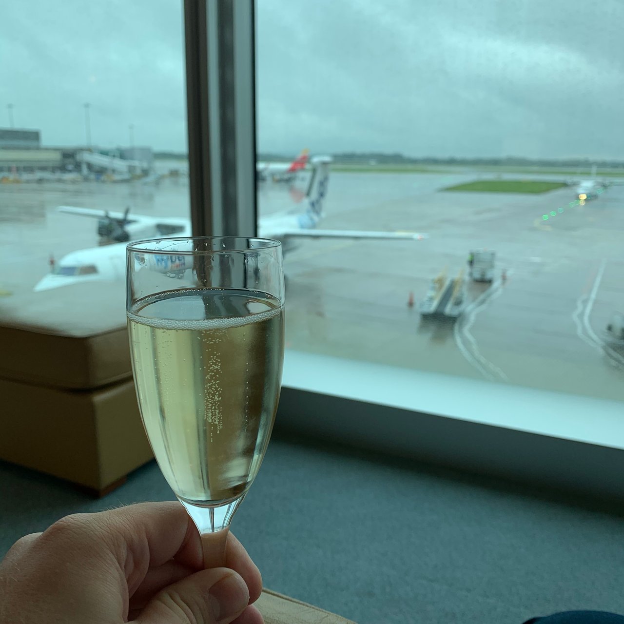 Champagne in the lounge at Manchester.