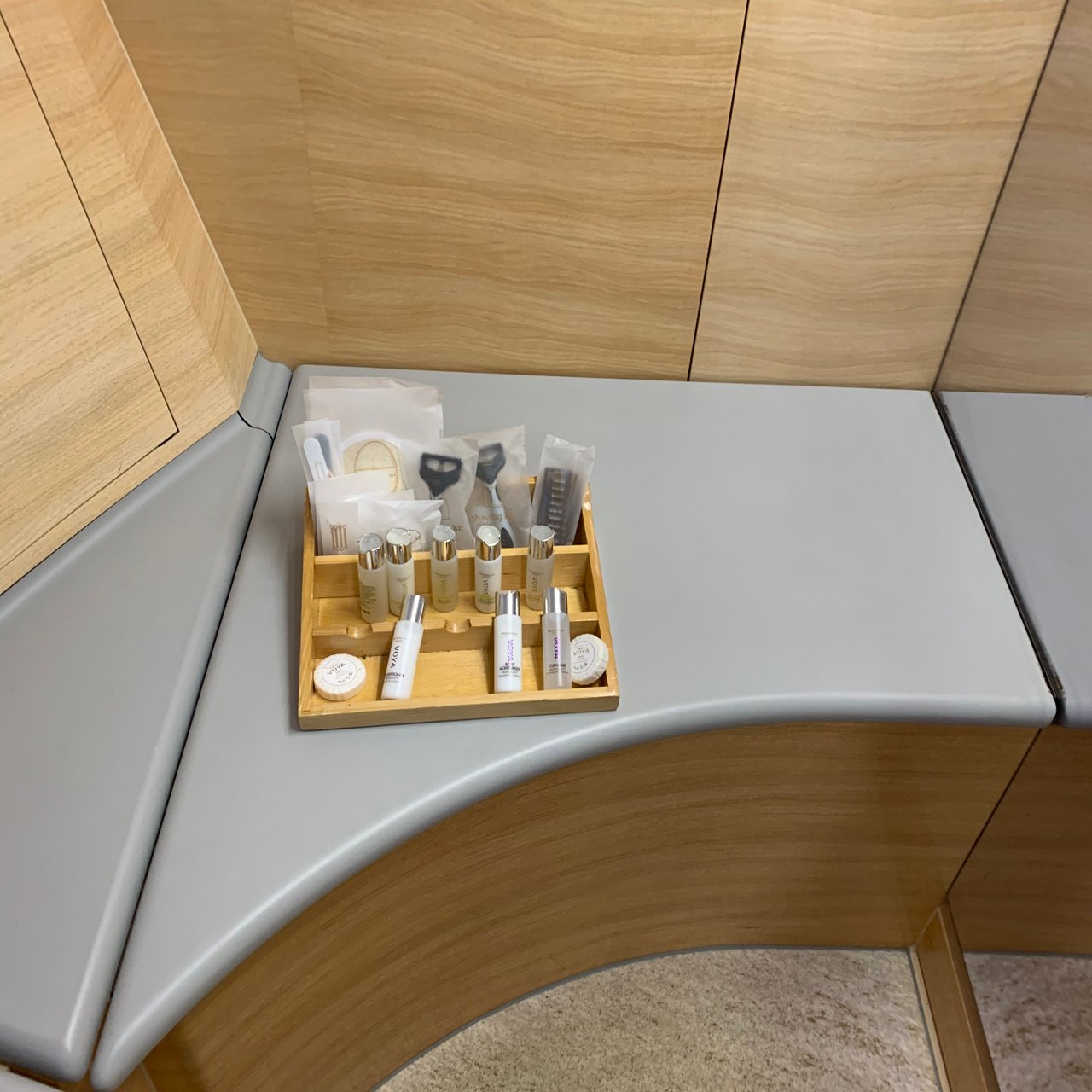 The shower spa's amenities, laid out.