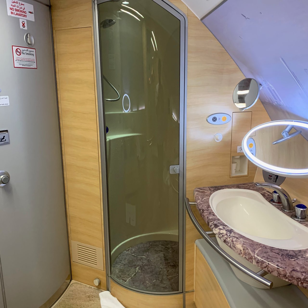 Shower, basin and plenty of room.