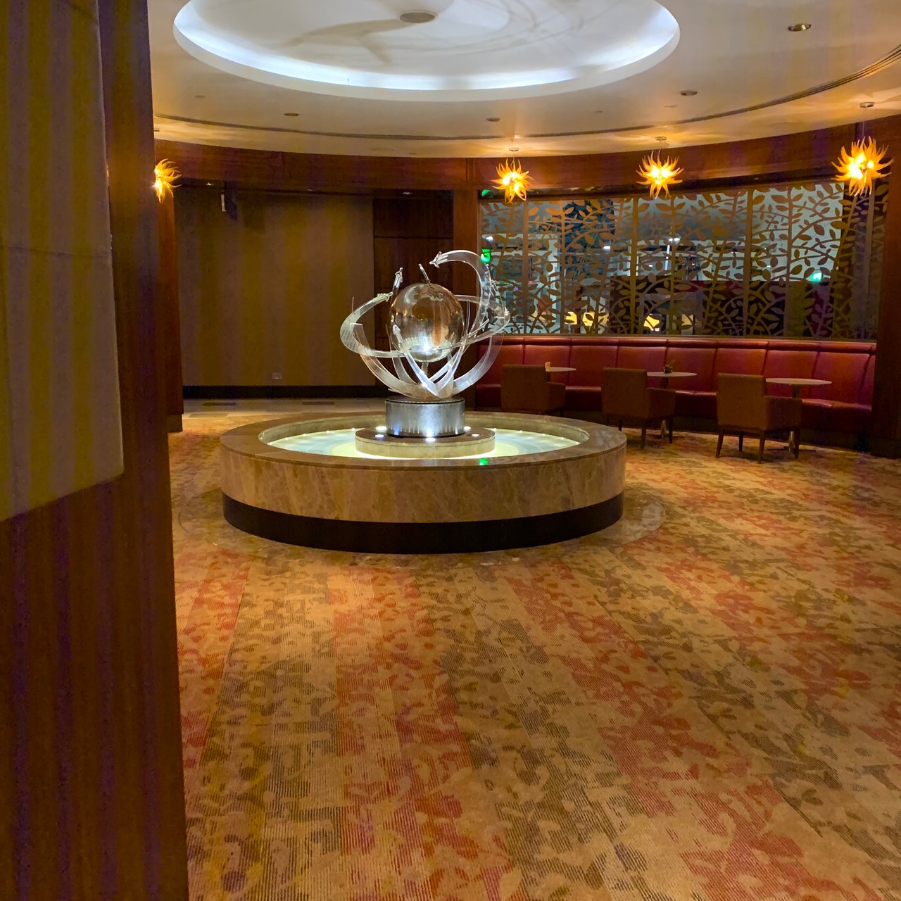 The lounge's fountain, in the small hours.