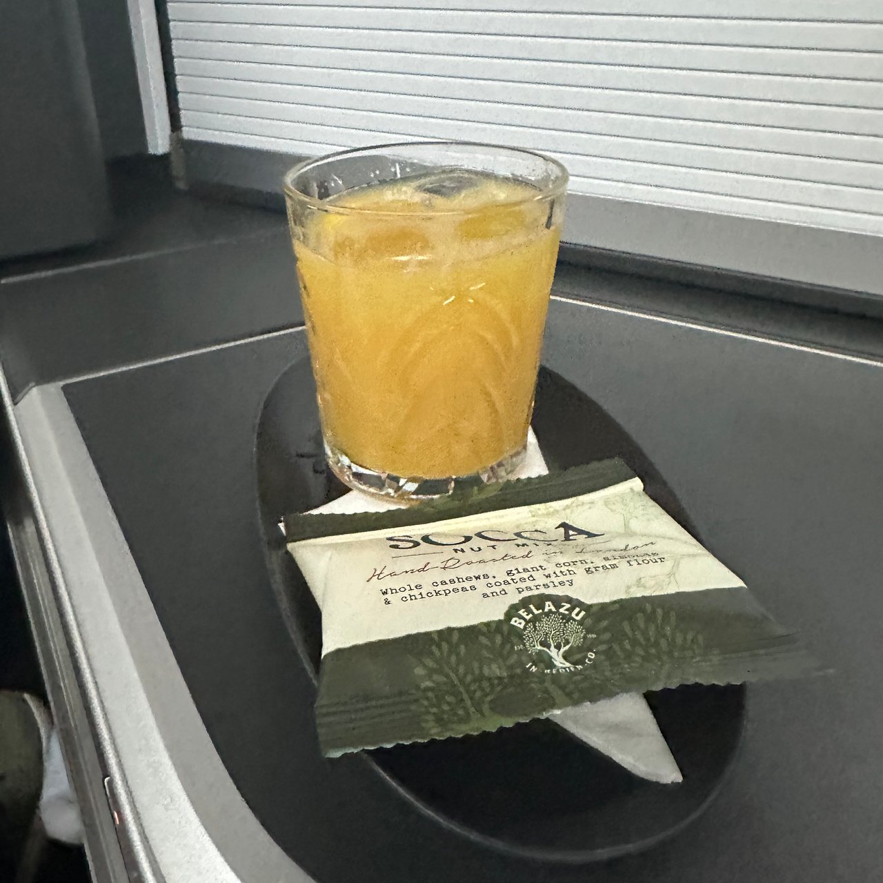 An orange drink and nuts once we were up.