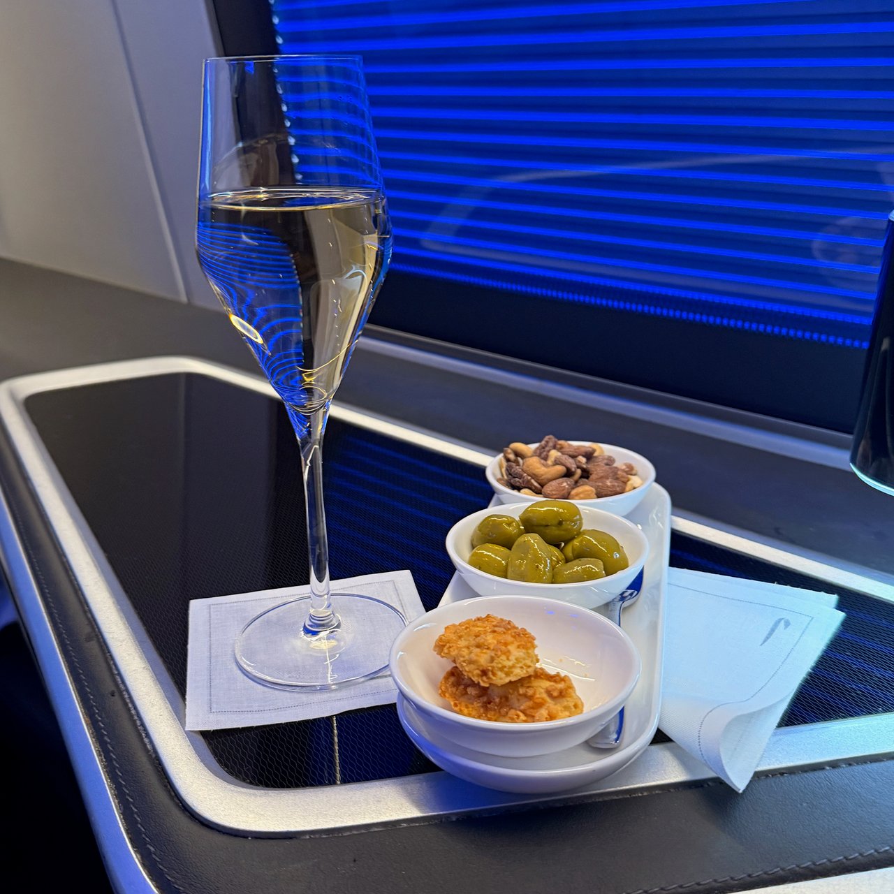 Champagne and nibbles.