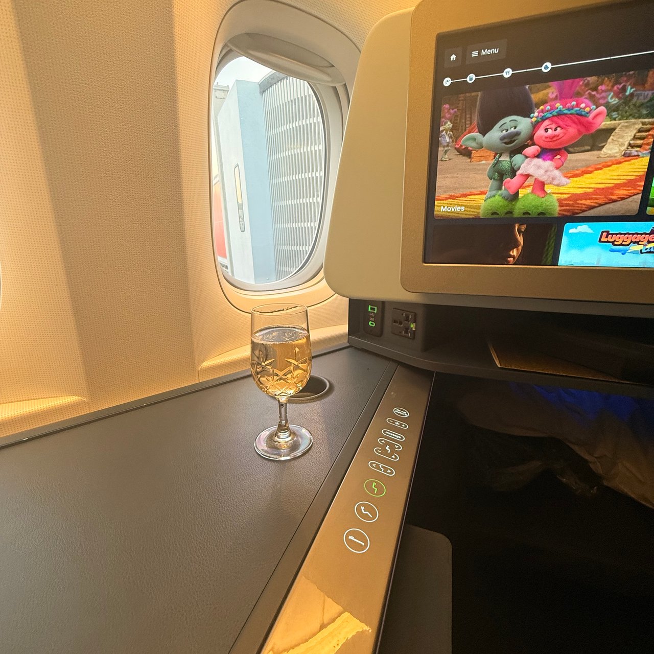 Champagne at the window in 8A.