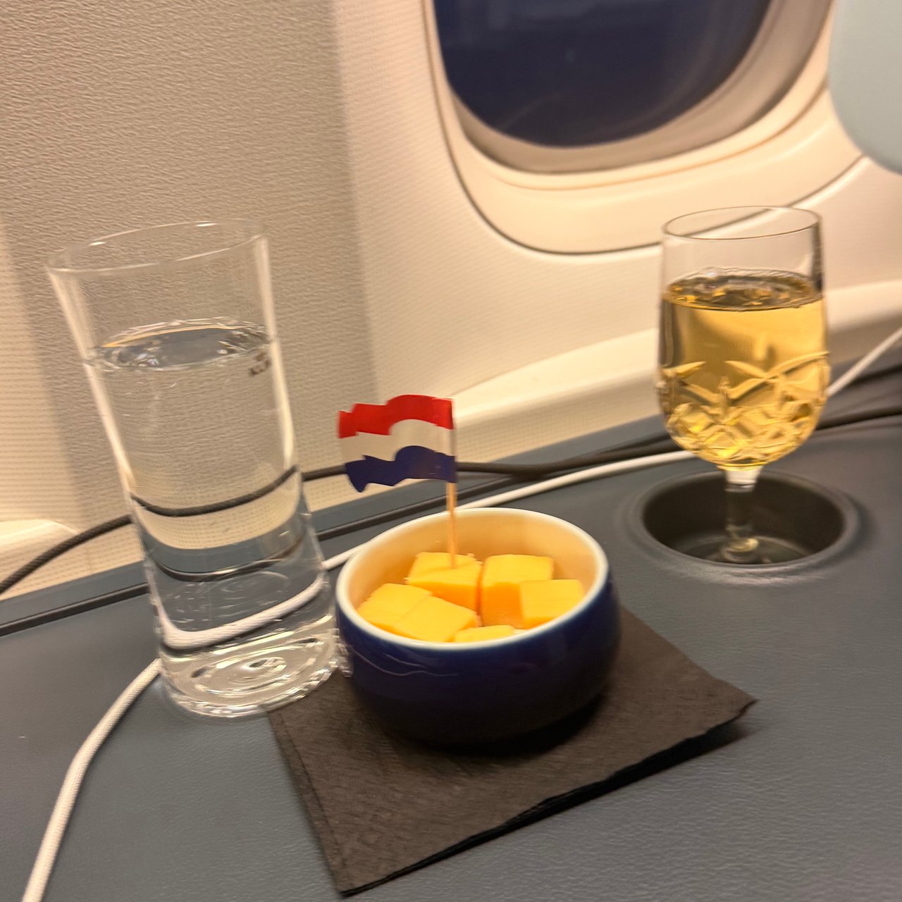 Dutch cheese with a Dutch flag, and Champagne.