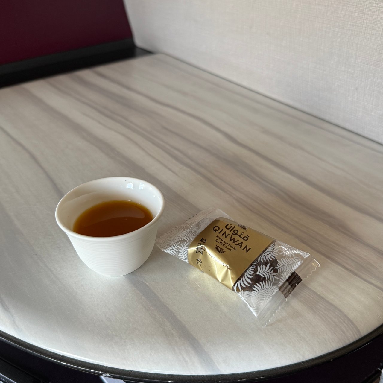 Arabic coffee and a chocolate after boarding.
