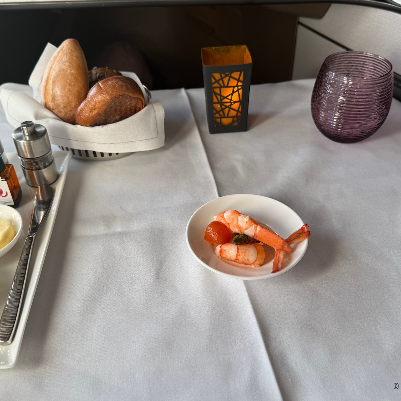 Prawns as an amuse-bouche, with the bread.