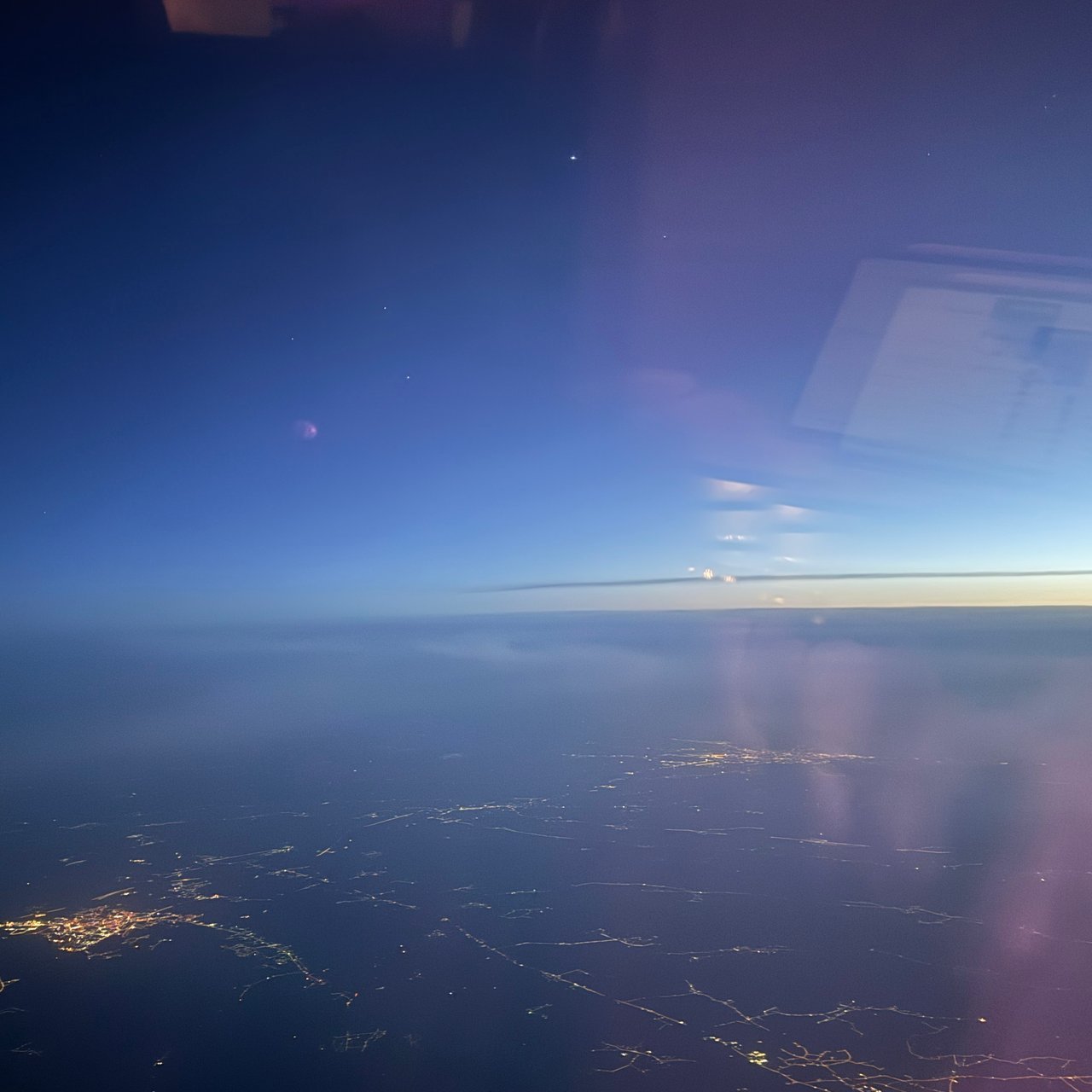 Lights below as night fell.