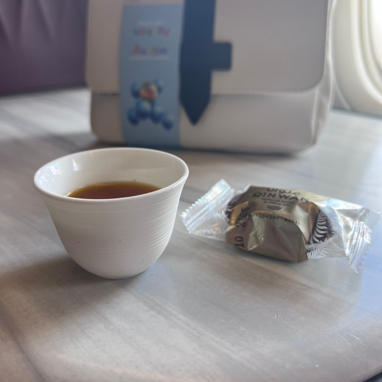 Arabic coffee on the suite's side table.